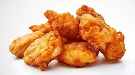 golden crispy fried chicken nuggets isolated on white mouthwatering fast food still life realistic digital painting