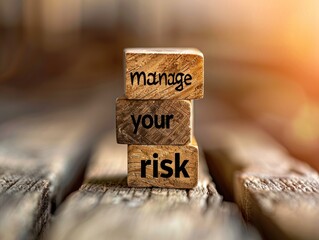 A wooden block with the phrase manage your risk written on it