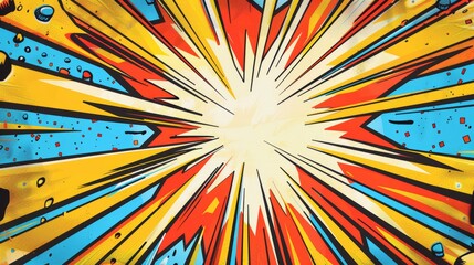 Fototapeta premium Vibrant comic book style explosion with bright colors and dynamic lines, perfectly capturing action and energy.
