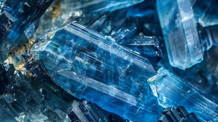 Blue rough crystals background. Shiny surface of natural blue apatite mineral.