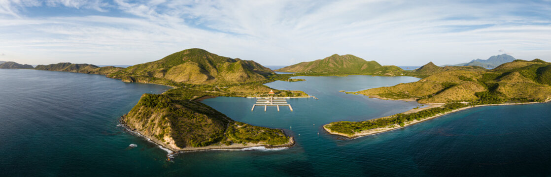 Aerial view of beautiful coastal landscape, Christophe Harbour Marina, Basseterre, Saint Kitts and Nevis.