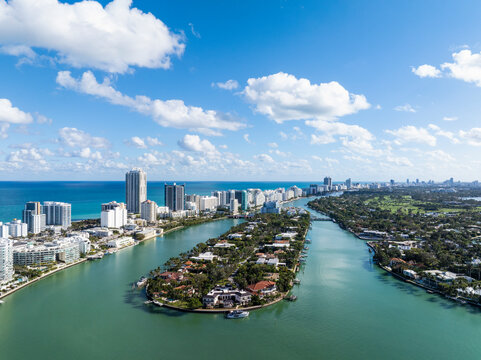 Aerial view of Allison Island, Normandy Isle, Miami Beach, Florida, United States.
