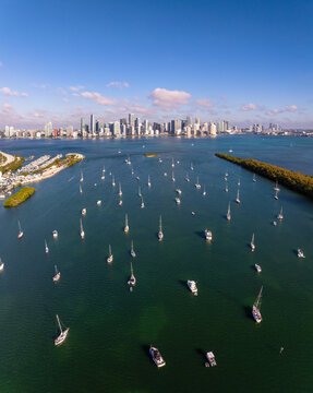 Aerial view of Virginia Key and Biscayne Bay, Miami, Florida, United States.