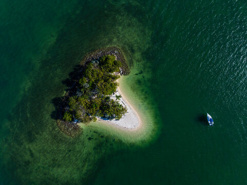 Aerial view of Virginia Key and Biscayne Bay, Miami, Florida, United States.