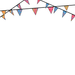 Obraz premium Concept of holiday, multicolor flags hanging on the line.