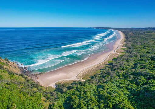 Aerial view of Tallow Beach, Cape Byron, Byron Bay, New South Wales, Australia.
