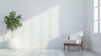 minimalist scandinavian home interior with green plant light white decor digital illustration
