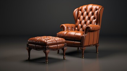A traditional, comfortable armchair with a matching ottoman