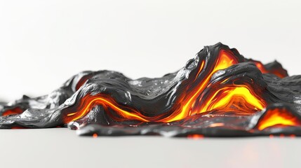 Fototapeta premium molten lava flow isolated on white background volcanic activity concept
