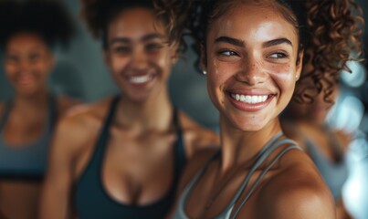 Smiling athletic beautiful women in fitness studio