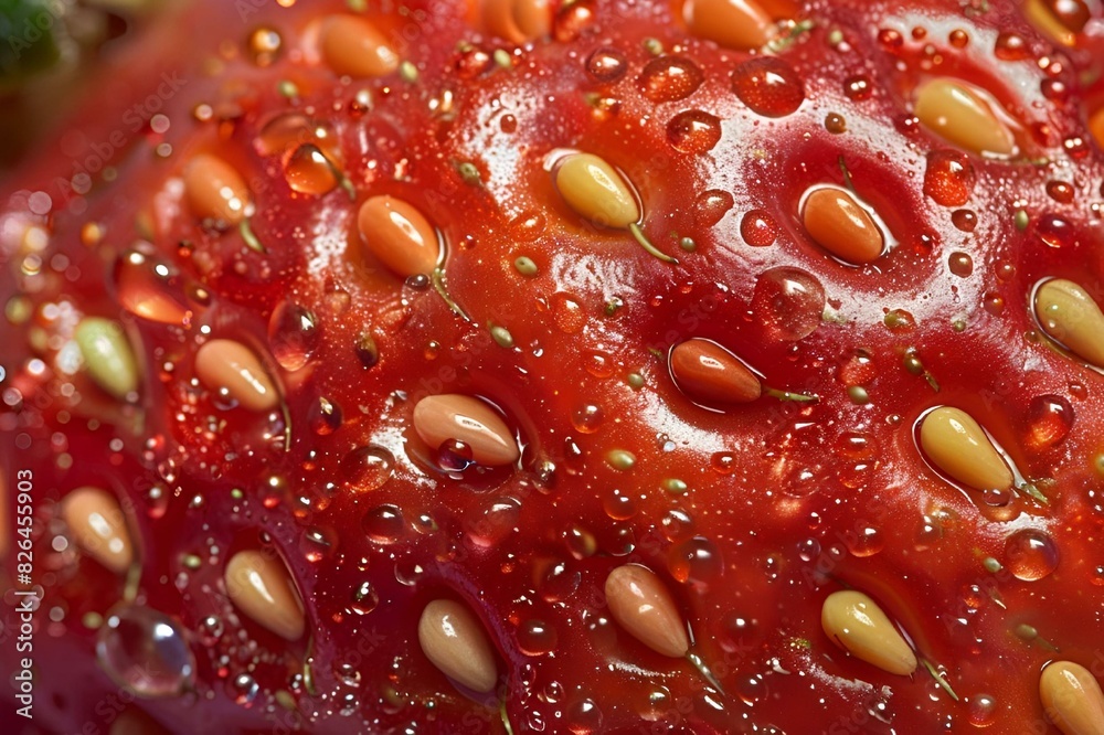 Poster Closeup of a strawberry with water droplets on its surface, AI-generated.