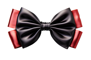 Fashionable hair bow black, red color pattern design in beautiful color made out of satin fabric Isolated on cut out PNG or transparent background. Great hair accessory for girls and women.