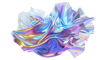 Fototapeta premium Background with fluid smooth chrome liquid texture wavy shape isolated on white, motion holographic effect