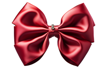 Fashionable hair bow dark red color pattern design in beautiful color made out of satin fabric Isolated on cut out PNG or transparent background. Great hair accessory for girls and women.