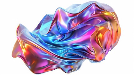 Fototapeta premium Background with fluid smooth chrome liquid texture wavy shape isolated on white, motion holographic effect