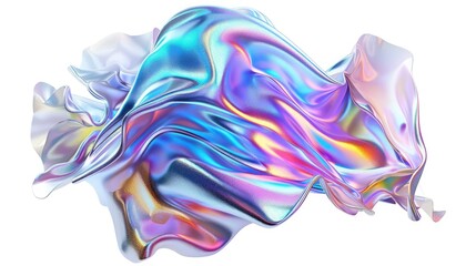 Naklejka premium Background with fluid smooth chrome liquid texture wavy shape isolated on white, motion holographic effect