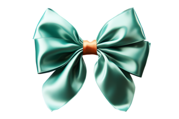 Fashionable hair bow light dark green color pattern design in beautiful color made out of satin fabric Isolated on cut out PNG or transparent background. Great hair accessory for girls and women.