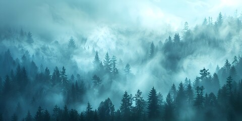 Mystical Fog Shrouded Mountain Forest Landscape - Powered by Adobe