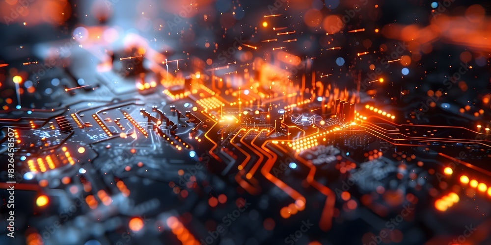 Poster glowing quantum computer circuits futuristic digital art visualizing technological advancements in t