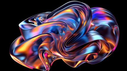 Background with fluid smooth chrome liquid texture waves, motion holographic effect wallpaper or banner