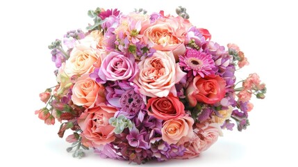 Bouquet of Flowers. Beautiful Pink Rose Floral Arrangement for Wedding on White Background