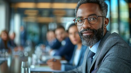 An office boardroom scene with executives discussing investment strategies, portraying leadership and strategic thinking.
