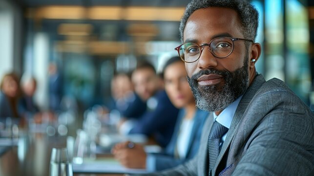 An office boardroom scene with executives discussing investment strategies, portraying leadership and strategic thinking.