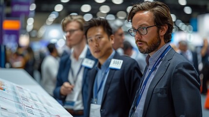 A group of professionals attending a financial conference, networking and sharing insights on industry trends.