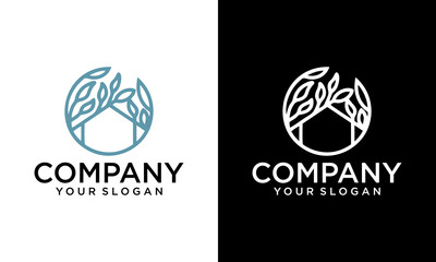 House Tree Illustration Simple Logo. Organic Life Style Branding Design Template Logo.