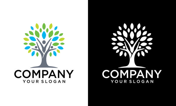 Creative people Culture tree of life logo, artistic color plant for people community social group logo design
