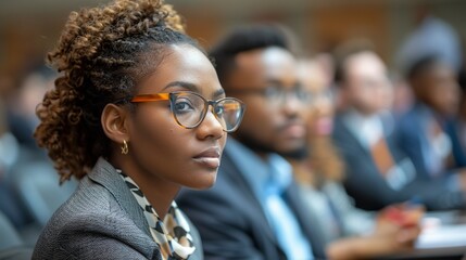 A group of business professionals attending a workshop on financial literacy, promoting education and empowerment in finance.
