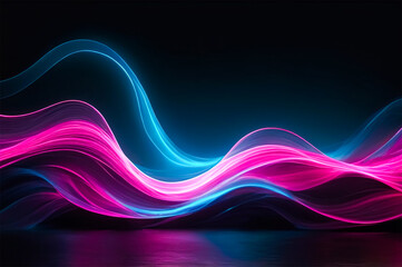 Futuristic Neon Waves Abstract Dynamic Light Trails in Pink and Blue