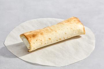 Gourmet Salami, Mushroom and Cheese Shawarma On White Background for Food Photography