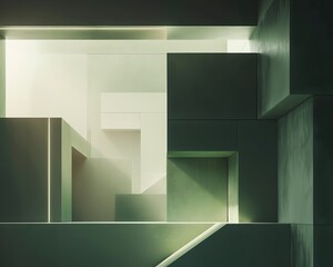Abstract modern architectural design with geometric shapes and light, creating a futuristic and minimalist atmosphere.
