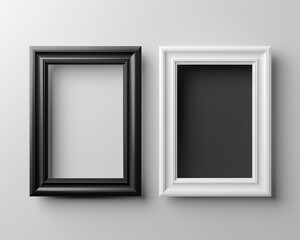 Minimalist black and white photo frames on a white background. Perfect for modern interior design and art displays.