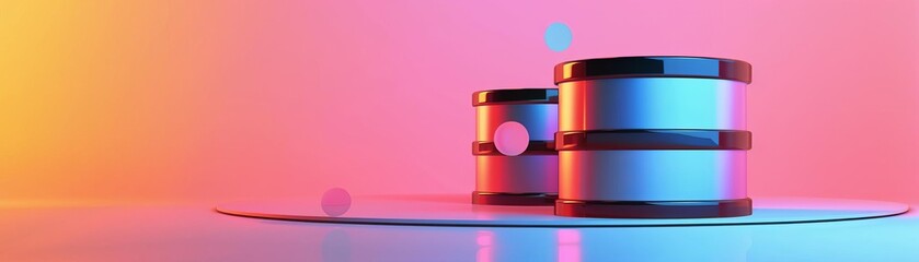 model of a database management icon with a gradient colorful background