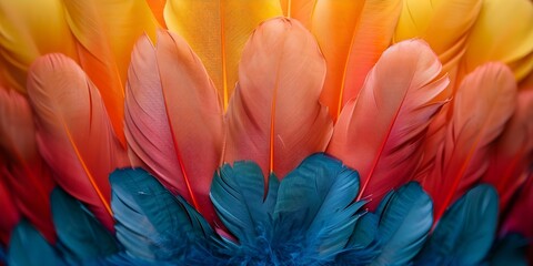 Detailed image of carnival mask feathers up close. Concept Carnival Mask, Feathers, Up Close shot, Intricate Details, Colorful Design