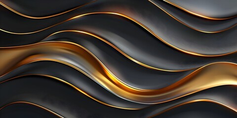 Captivating Abstract Gold Waves on Sleek Black Background with Modern Luxurious Aesthetic