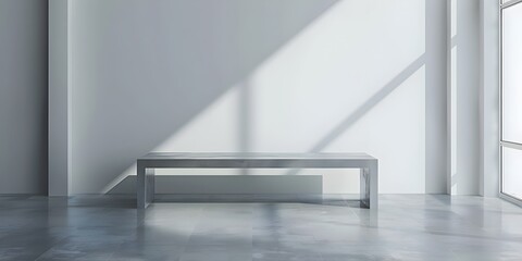 Sleek Minimalist Metal Table in Bright and Open Contemporary Art Gallery