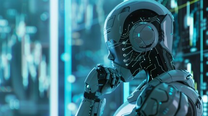 Fototapeta premium A robot is positioned in front of a transparent glass wall, showcasing its futuristic and mechanical design.