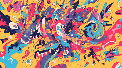 Fototapeta premium Colorful graffiti art strokes with retro style background