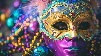 People wearing colorful and elaborate Venetian masks.