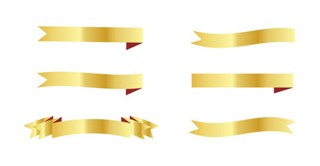 Ribbon banner set vector icon in gold colour