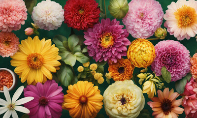 Flowers wall background with amazing colorful flowers, beautiful flowers background