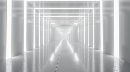 White background 3D room light abstract space technology tunnel stage floor