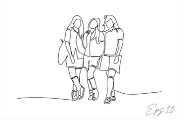 continuous line vector illustration of group of women posing