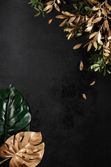 Tropical Leaves on Dark Background - Elegant Nature-Inspired Composition