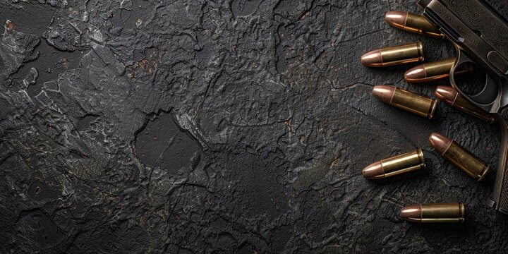 Gun banner on dark background. Copy space, banner, logo