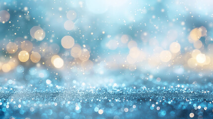 Blurred silver and golden lights on a pastel blue background