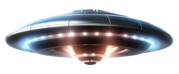 Futuristic flying saucer with neon lights transparent background